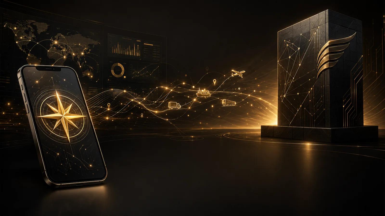 NorthStar Foundry™ — a compass-rose mobile experience connected to a live global freight network